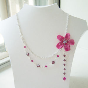 Fuchsia and Purple Asymmetric Flower Necklace